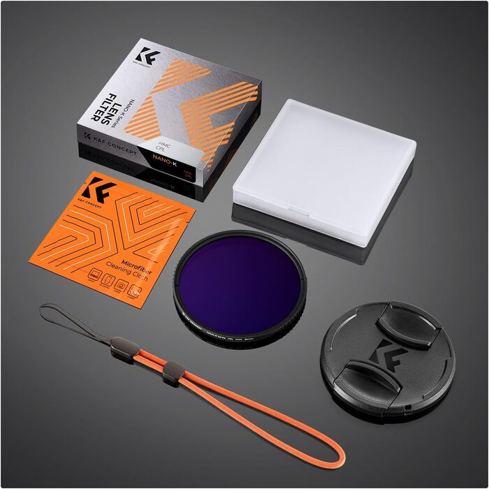 Поляризаційний фільтр K&F Concept 58mm CPL з багатошаровим покриттям для об'єктивів фото- та відеокамер, стрічка для фіксації кришки об'єктива, універсальна кришка об'єктива (Nano-Klear)