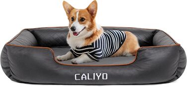 Ортопедичне ліжко для собак Caliyo, малі породи – подушка для собак з екошкіри, водонепроникна та пральна, з піною з пам'яті, диван для собак з 4 бортиками, килимок для собак 85×63×20 см, чорний