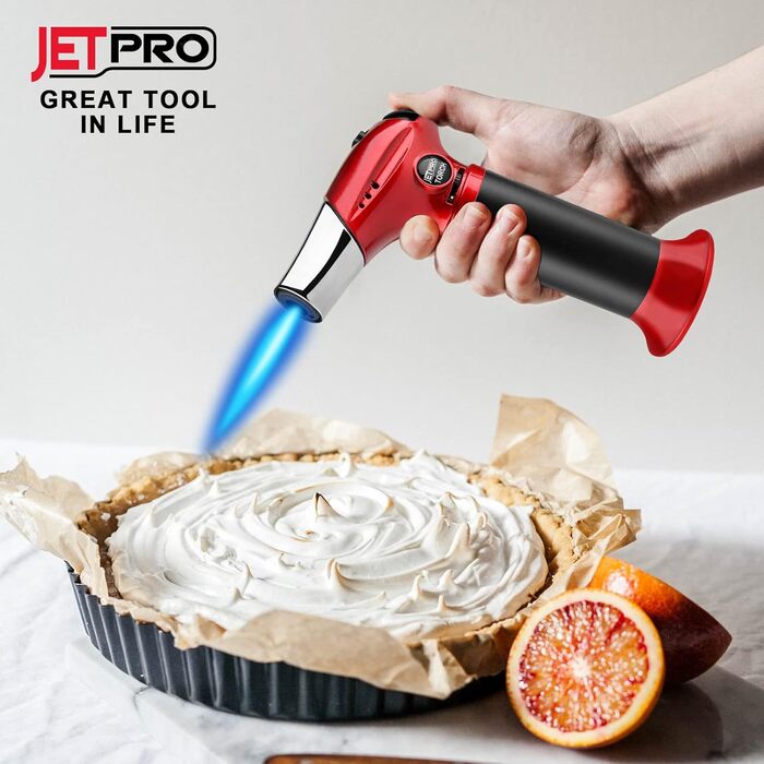JETPRO Пальник бутановий кухонний, для приготування їжі, барбекю, з регульованою полум'ям та блокуванням безпеки (червоний)