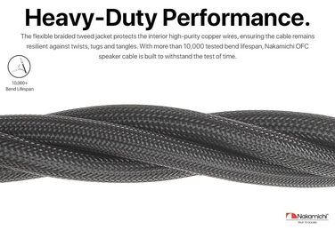 Акустичний кабель Nakamichi 12AWG з банановими роз'ємами 24K золото, 3м, безкиснева мідь (OFC), в обплетенні, для домашнього кінотеатру та підсилювача — Чорний