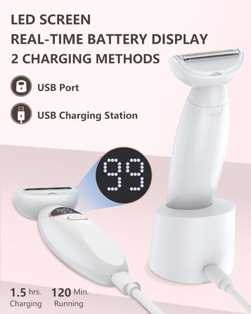 Електричний жіночий тример 3-в-1 для тіла, обличчя, бікіні та ніг. Вологостійкий IPX7, USB-зарядка, білий