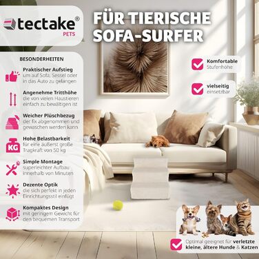 Сходинка для тварин tectake®: для собак та котів, допомога у підйомi, знімний чохол, плоскі сходинкі, для софи, ліжка, авто (7 x 45 x 4,5 см)