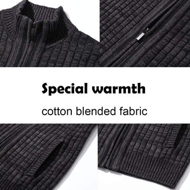 Чоловічий кардиган AOI RAY з блискавкою та стоячим коміром, в'язаний пуховий светр з двома кишенями, чорний (3XL, сірий)