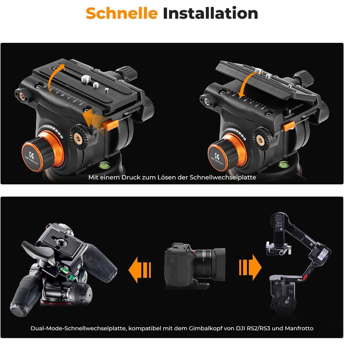 Штатив для камери K&F CONCEPT VA3+BV20: відео штатив з поворотним кріпленням, 184 см, для DSLR, відеокамер