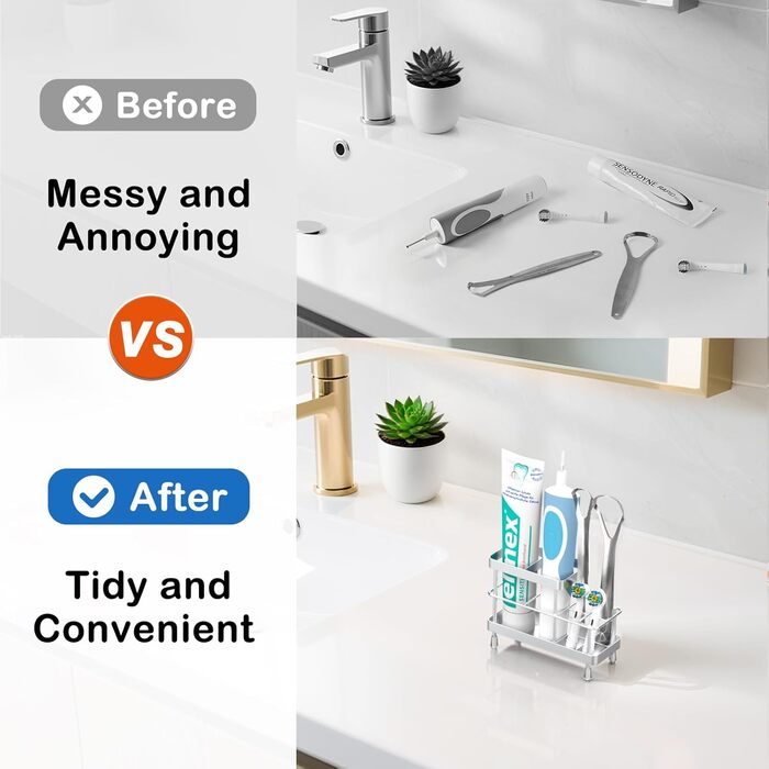 Тримач для зубних щіток Luxspire, нержавіюча сталь, електричний, настінний без свердління, з дренажними отворами для органайзера пасти, 6 відділень (матова срібляста)