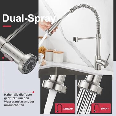 Кран кухонний Cobbe з висувним виливом та душем, 2 режими, поворотний на 360°, високий тиск, матовий нікель