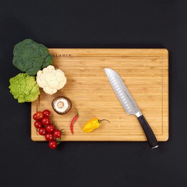 Японський ніж Santoku Premium з дамаської сталі Klamer, 18 см - класичний кухонний ніж з пакахвуду