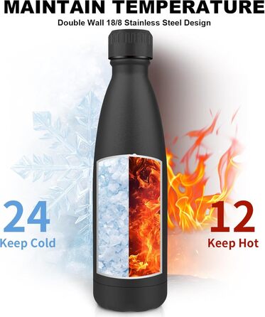 Термос-пляшка спортивна Grsta 750 мл, з нержавіючої сталі, подвійні стінки, BPA-Free, для кемпінгу, подорожей та спорту (чорний)