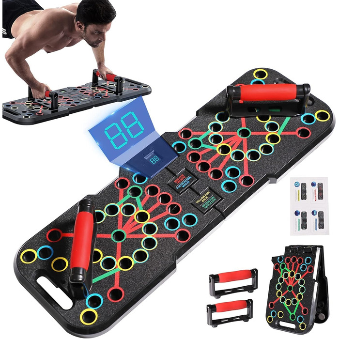 CRAZYROPE Foldable 41-in-1 Push-Up Board with Counter, Wide Push-Up Board with Grips for Muscle Training and Strength Training, 41 Combination Positions Countable Model with Resistance Bands