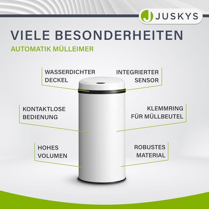 Відро для сміття Juskys з датчиком руху, 30 л, нержавіюча сталь, контактне відкриття, з кришкою для пакетів