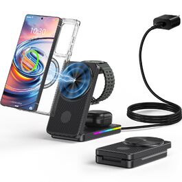 Магнітна зарядна станція 3-в-1 для Samsung Galaxy S26 Ultra, S25, Z Fold 7, Z Flip 7, Galaxy Watch Ultra 8/7/6 та Buds Pro 3 - бездротова, складна, чорна