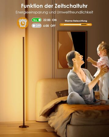 LED-підлогова лампа WISIMMALL з RGBIC підсвічуванням, 170 см, диммування, керування пультом/додаток, 16 млн кольорів, 300 режимів, музичний синхронізатор для вітальні, спальні, ігрової кімнати