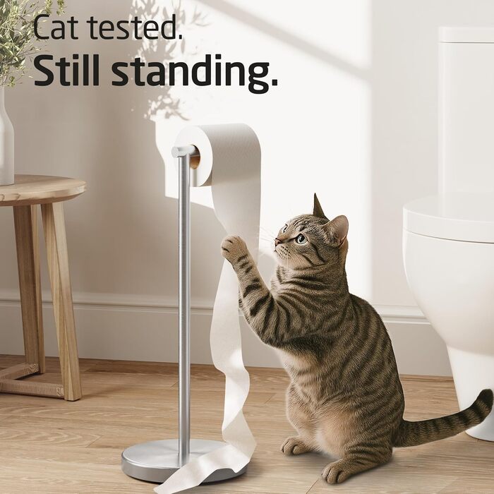 Stainless Steel Freestanding Toilet Paper Holder with Weighted Base - Brushed SUS304 Finish
