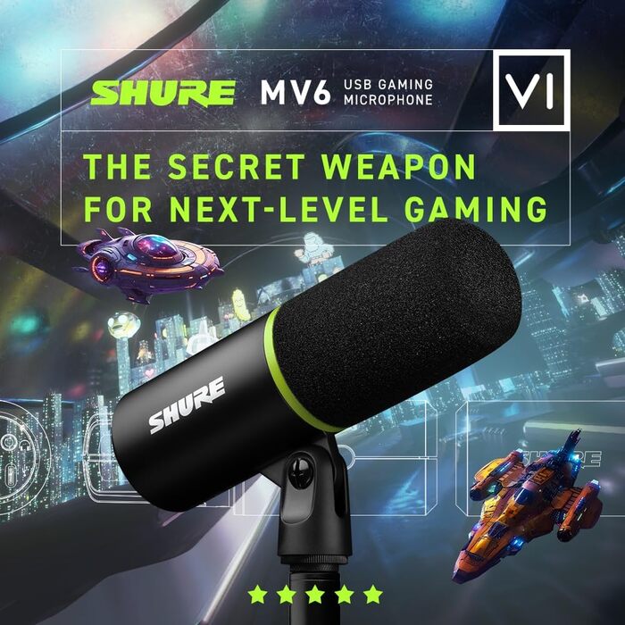Shure MV6 USB Мікрофон для Ігор та Стрімінгу, Динамічний, USB-C, для PC Gamer та Стрімера