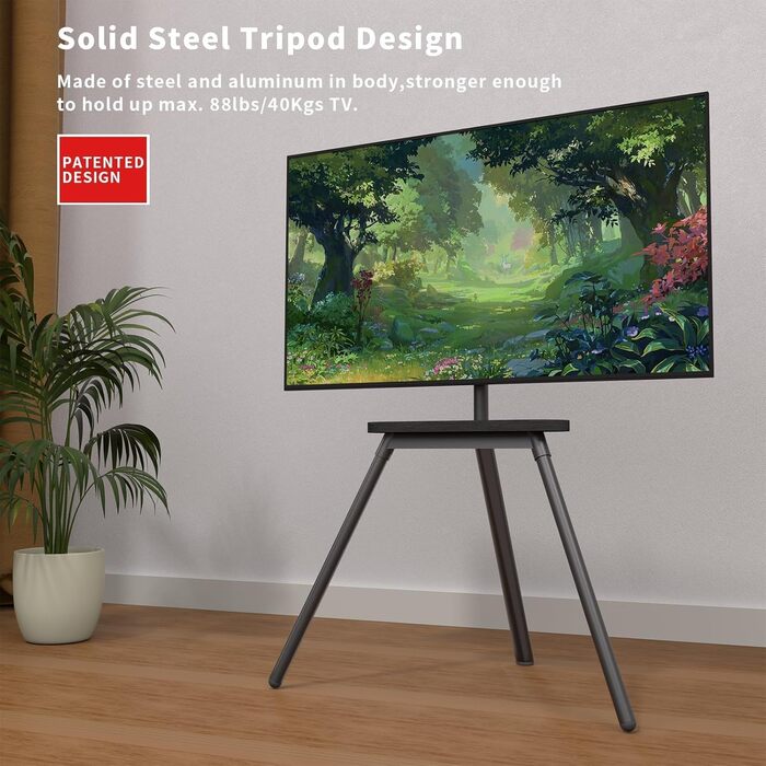 Підставка для телевізора PUTORSEN: поворотна, регульована по висоті, 43-65 дюймів, з полицею, до 40 кг, VESA 400x400, сіра