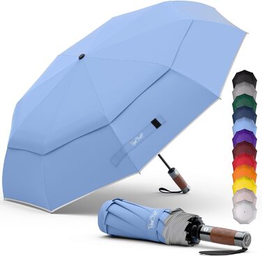 Royal Walk: Чоловічий та жіночий парасолька-тростина, штормовий, автоматичний, з подвійним покриттям, шіферно-блакитний, з дерев'яною ручкою