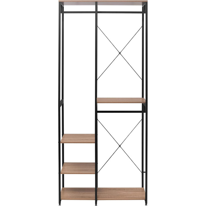 WOLTU Wardrobe/Clothes Rack/Laundry Rack with Shelf, Shoe Rack, Wooden and Steel, Hanging Shelf, White + Light Oak (Black + Light Oak)