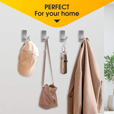 Набір тримачів для рушників без свердління, 10 шт. Самоклеючі гачки з нержавіючої сталі 304, надміцні, для великих предметів, настінні гачки для ванної, туалету та кухні, стійкі до корозії, срібні