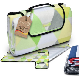 Beautissu XXL Плед для пікніка, водовідштовхувальний, ізольований, 200x200 см, сірий/зелений. Підходить для пляжу, кемпінгу, відпочинку на природі.