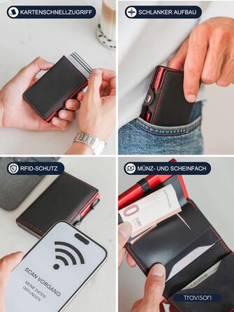 Чоловічий міні-портмонело Travison® SMART з відділенням для монет та купюр, RFID-захистом, картхолдером (чорний/червоний)