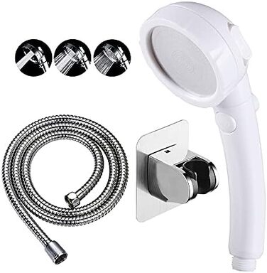 KAIYING Drill-Free High-Pressure Handheld Shower with ON/OFF Pause Switch, 3 Spray Modes, Water-Saving Shower Head, Detachable Puppy Shower Accessory (M: Shower Head + Holder + Hose) (White)