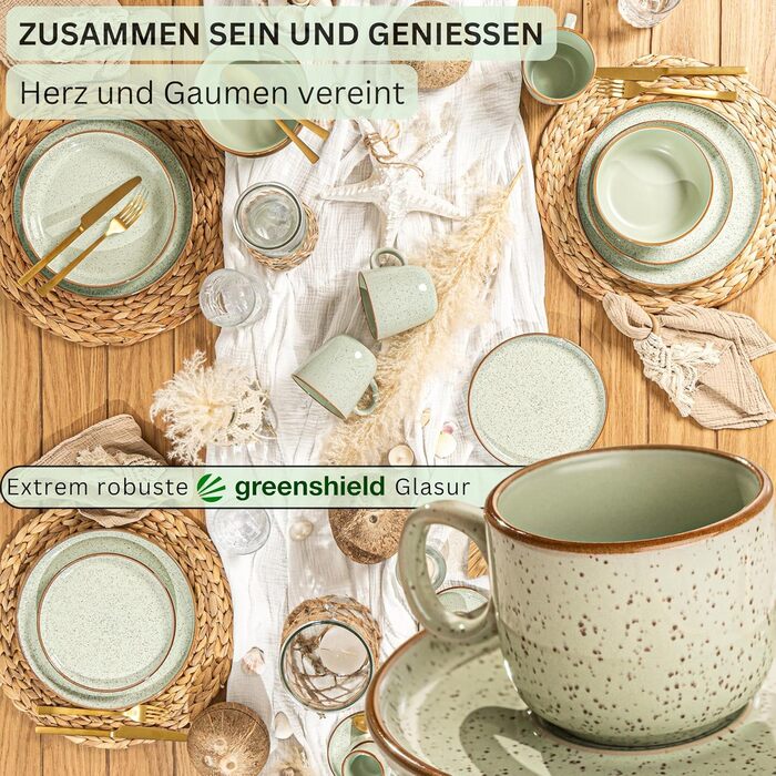Набір посуду SÄNGER Rio 24 елементи: 6 тарілок, 6 сніданок, 6 глибоких тарілок, 6 салатників, посуд для 6 осіб, блакитний, Steingut, VALUE COLLECTION (12 чашок еспресо)
