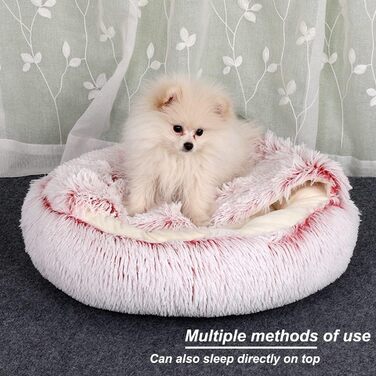 YUDANSI Cat Bed, 40cm Covered Dog Bed Cat Cave Bed Donut for Kittens Puppies, Plush Faux Fur Nest Fluffy Dog Bed Round Dog Cushion Dog Sofa Cat Bed for Cats and Small Dogs