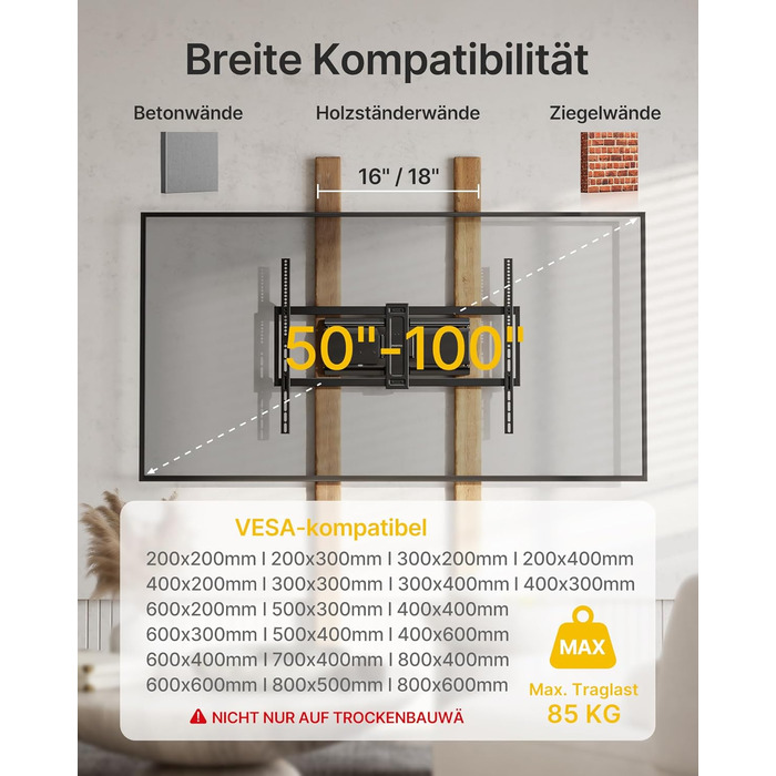 Настінна кріплення для телевізора monTEK - до 85 кг, поворотне та висувне, VESA 600x400 мм (50-100 дюймів)