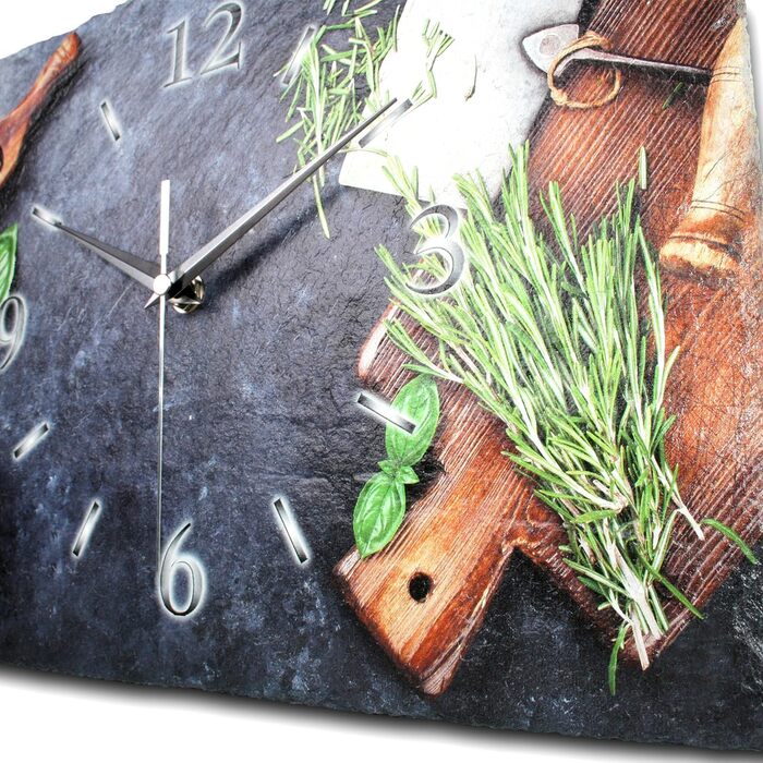 Designer wall clock made of stone (ceramic), size approximately 35x25cm, with a whisper-quiet movement (herbs, quiet quartz movement)