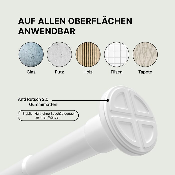 Штанга для карнизів без свердління, біла, Ø 25 мм, телескопічна - для штори, душової кабіни, вікна, кімнати, кухні (70-120 см)