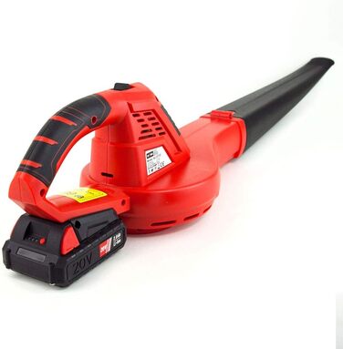 Grafner cordless leaf blower with 20-volt lithium-ion battery and quick charger, 200 km/h blowing speed, anti-vibration handle, compact and handy design, powerful airflow in red