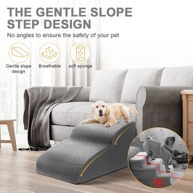 Lannvan Dog Stairs for Small Dogs, 2 Steps Pet Stairs Cat Stairs, Sponge Dog Ramp for Sofa Bed, Dog Steps with Removable Cover, Washable Pet Ladder, Lint Roller Included, Grey
