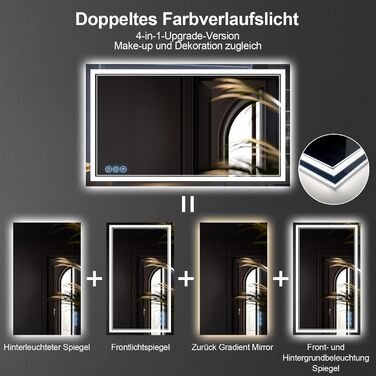 Дзеркало для ванної кімнати з підсвічуванням 100x60 см Faw Halo Double, HD скло, сенсорні кнопки, IP65, 3 кольори, вертикальна/горизонтальна орієнтація, функція пам'яті