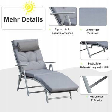Шезлонг Outsunny, металевий, сірий