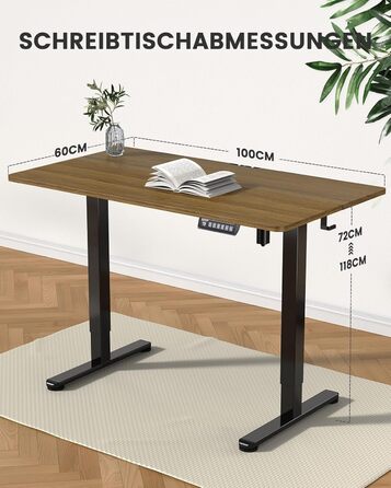 ErGear Electric Standing Desk 100x60cm - Walnut Finish, 4-Memory Smart Desk for Home Office with Mounting Plate