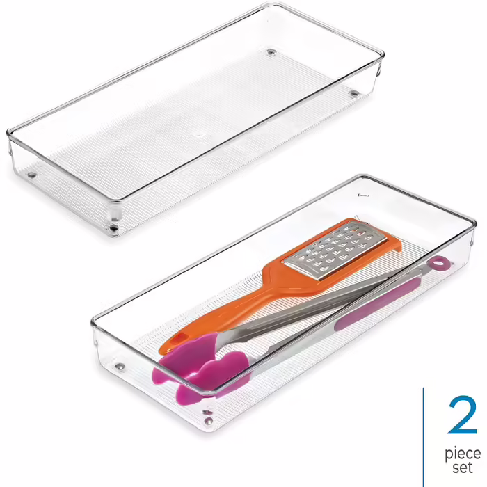 iDesign 52660M2EU Linus Cutlery Box Drawer Organizer for Cutlery, Spatulas, Small Items - 2 Pack, 15.24 x 38.1 x 5.08 cm, Clear, Plastic, Clear