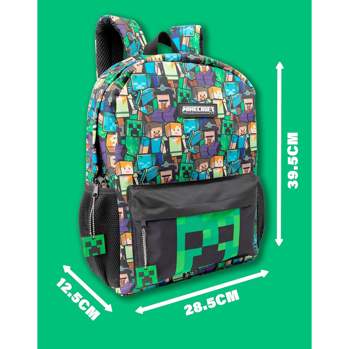 Рюкзак Minecraft для хлопчиків: ігровий рюкзак з принтом Creeper, Zombie, Skeleton, Enderman та Cave Spider | Для школи, подорожей, геймінгу, одноденних поїздок. Чорний колір