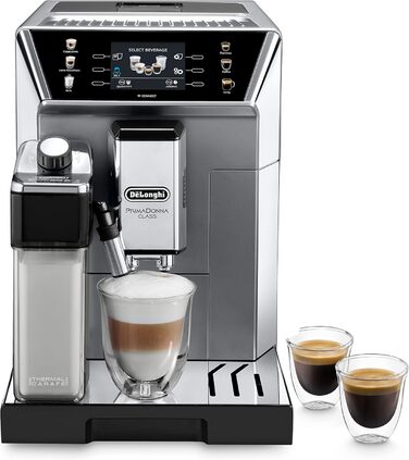 De'Longhi PrimaDonna Class ECAM 550.85.MS fully automatic coffee machine with LatteCrema milk system, cappuccino and espresso at the touch of a button, 3.5 inch TFT color display and app control, silver