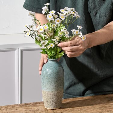 Керамічна ваза, блакитно-коричневий дизайн, ваза в скандинавському стилі, 20 см для декору вітальні, спальні, кухні, ванної кімнати