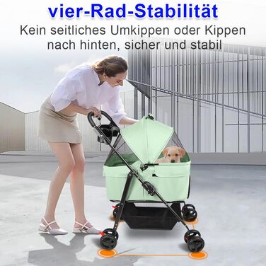 Візок для собак та котів OHMG, складний, до 20 кг, з гальмами, великий кошик, 3 вікна, тримач для напоїв, зелений (50 x 65 x 99 см)