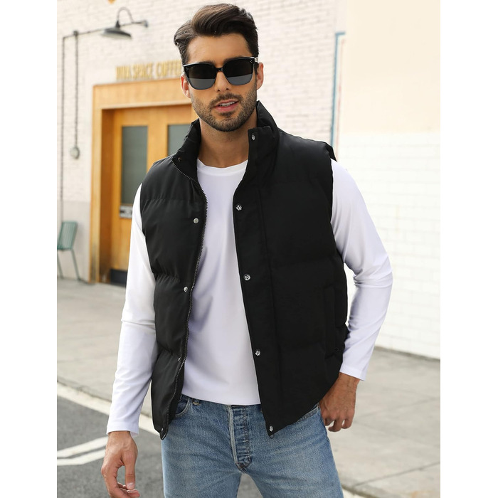 Чоловічий жилет Flygo з пухозаповнювачем, теплий, без рукавів, чорний (XL)