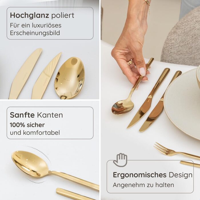 Набір столових приборів на 6 осіб, 36 предметів, нержавіюча сталь 18/0, золотистий, для ресторану та дому