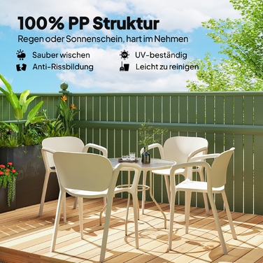 Outsunny Set of 4 Weather-Resistant Patio Chairs - Stackable Plastic Chairs with Armrests and Backrest (Up to 120 kg Capacity)