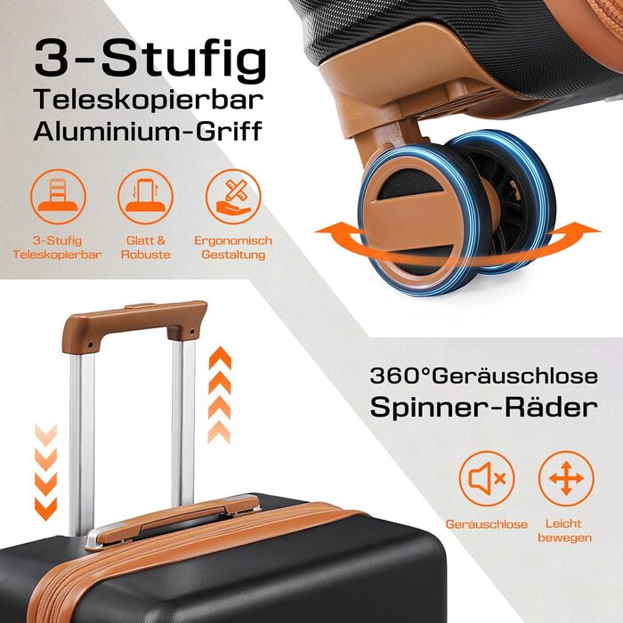 Чохол-валіза Joyway ABS, розширюваний, на 4 колесах з TSA-замком, набір (1 велика сумка, 1 косметичка, чорний, M)