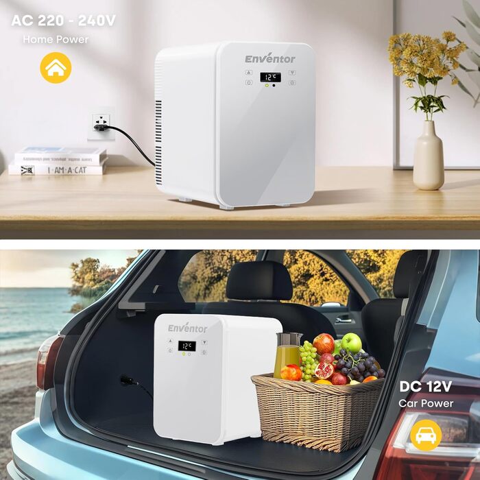 Mini холодильник Enventor 10L: компактний, тихий, з двозонним охолодженням (12V/220V) для авто, кімнати, офісу