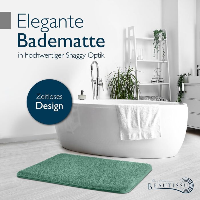 Beautissu Non-Slip Bath Mat - 120x70 cm - Plush Shaggy Bathroom Rug - Washable, Soft & Absorbent - Grey Bath Mat for Shower & Bathtub