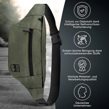 RUVO® Поясна сумка через плече для чоловіків та жінок | стильна сумка на пояс з 4 відділеннями на блискавці | підходить для будь-яких активностей, оливковий колір