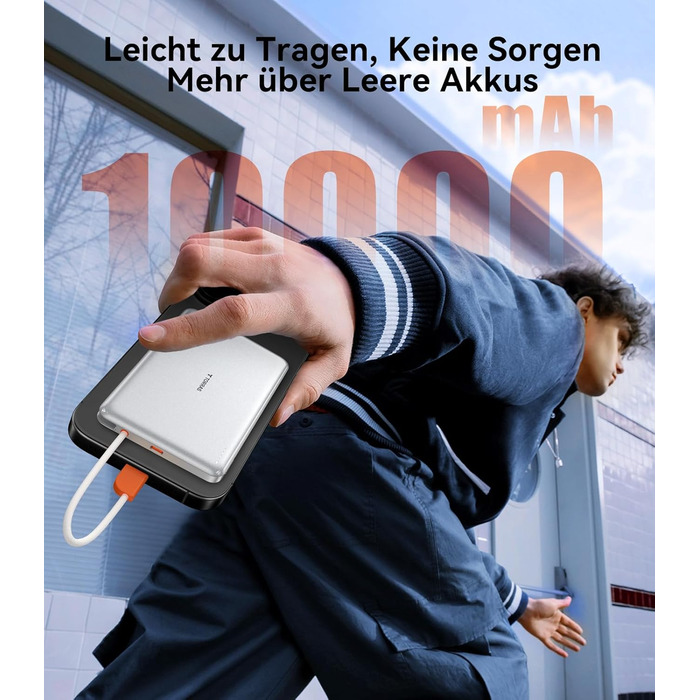Портативний зарядний пристрій TORRAS 10000mAh з кабелем USB-C, 22.5W PD3.0, білий. Сумісний з iPhone, Samsung, AirPods.