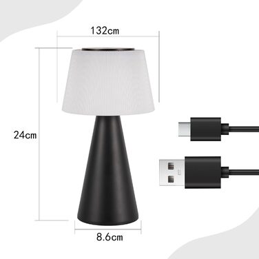 Акумуляторна настільна лампа LED 2 шт. чорна - бездротова, сенсорна, з USB зарядкою для спальні, вітальні, вулиці