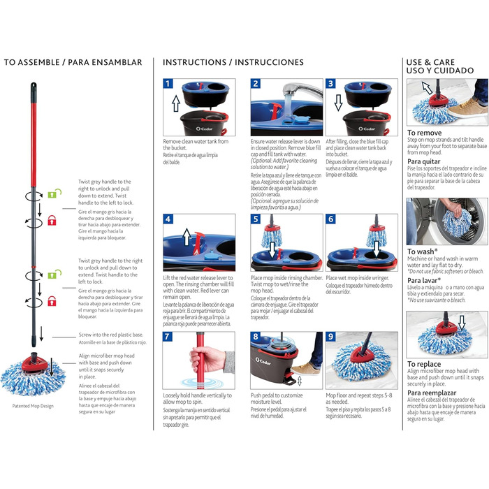 O-Cedar RinseClean Система миття підлоги з відром: без віджиму, видаляє 99% бактерій